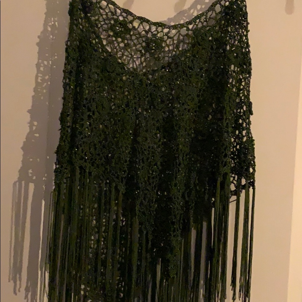Over the head green knitted shawl